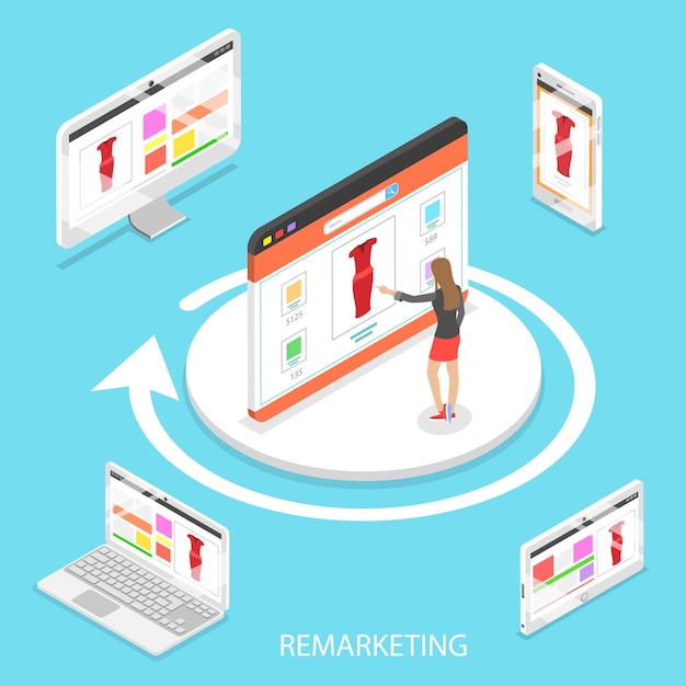 Concepto de vector plano isométrico de retargeting de marketing