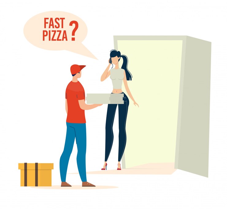 Vector concepto de vector plano de servicio de entrega de pizzería