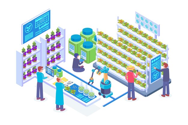 Concepto de vector de tecnología agrícola vertical isométrica