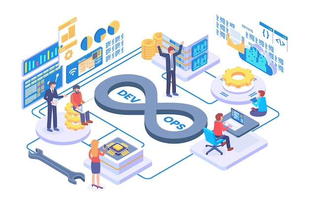 Concepto de vector de tecnología devops isométrica