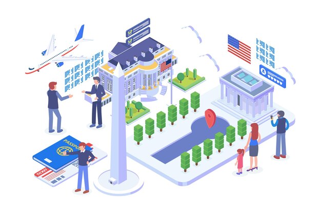 Concepto de vector de vacaciones de viajes de washington isométrica