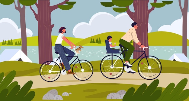 Concepto vectorial de bicicletas familiares