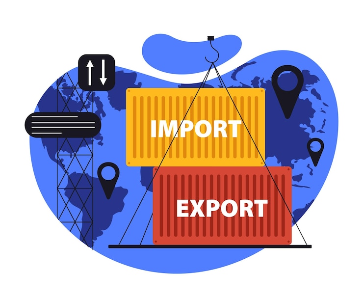 Vector concepto vectorial de cajas de importación y exportación
