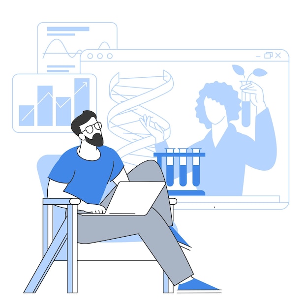 Concepto vectorial de educación en línea Webinar aula digital aprendizaje en línea curso de video diseño plano caracteres de estilo Memphis