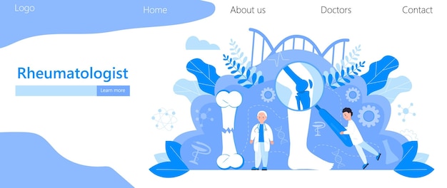 Concepto vectorial reumatólogo Día mundial de la osteoporosis Pequeños médicos investigan la osteoartritis anatómica