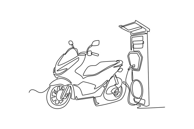 Vector concepto de vehículo eléctrico ilustración gráfica vectorial de diseño de dibujo de línea única
