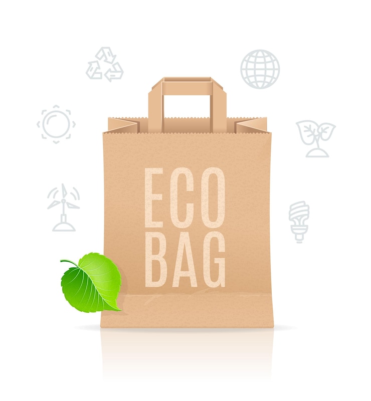 Vector concepto de venta ecológica de bolsa de papel.