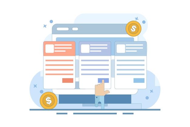 Concepto de venta de suscripciones en línea o venta de productos y servicios con paquetes de suscripción
