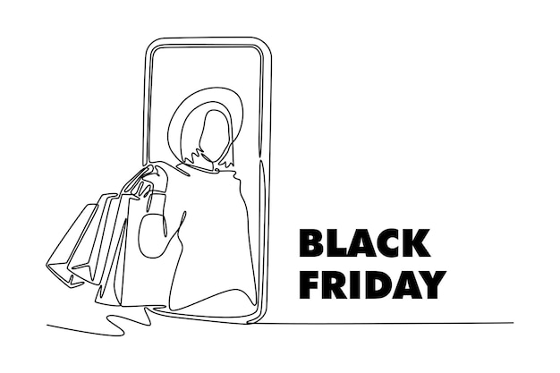 Concepto de venta del Viernes Negro Diseño de dibujo de línea única Ilustración gráfica vectorial