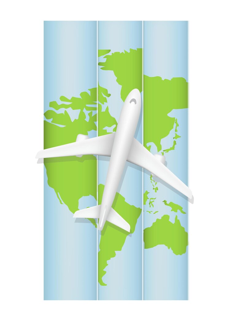 Vector concepto de viaje con avión sobre mapa