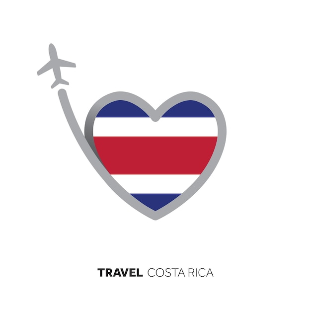 Concepto de viaje de costa rica bandera en forma de corazón con avión