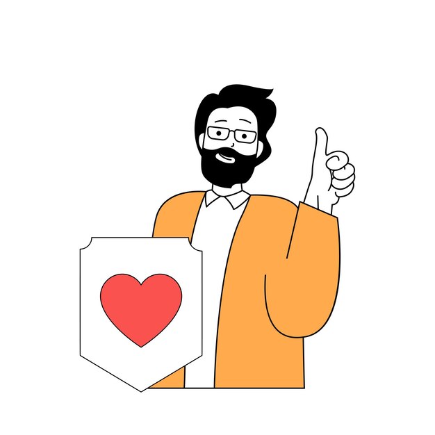 Concepto de viaje con gente de dibujos animados en diseño plano para web Hombre yendo a un viaje internacional y obteniendo permiso de seguro de viaje Ilustración vectorial para material de marketing de banner en redes sociales