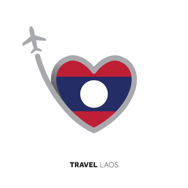 Concepto de viaje de laos bandera en forma de corazón con avión