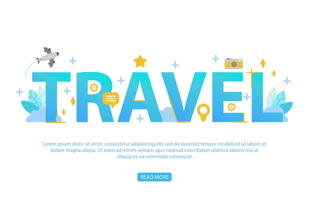 Concepto de viaje de palabra. Bandera de viaje concepto de ilustración para el sitio web