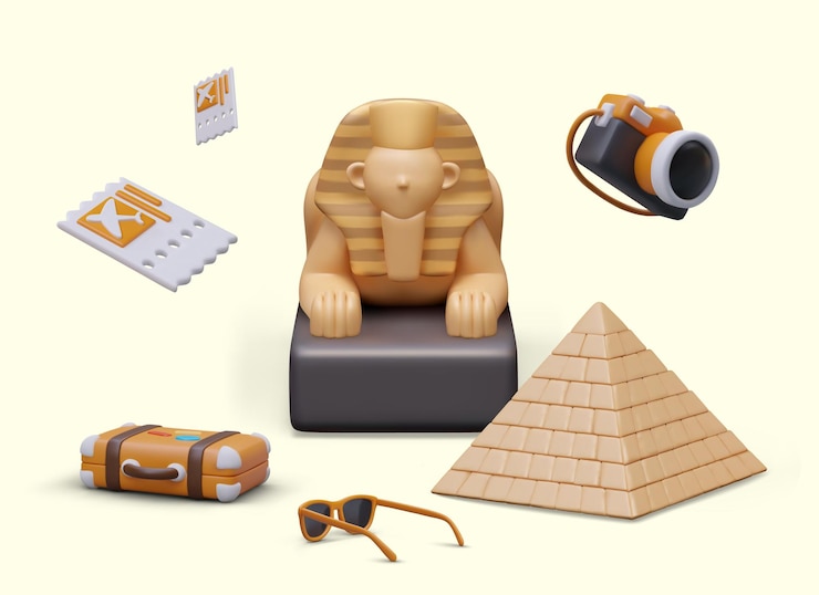 Vector concepto de viaje turístico a egipto composición vectorial de colores en estilo 3d