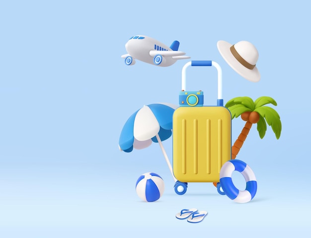Concepto de viajes esenciales para vacaciones de verano en 3D