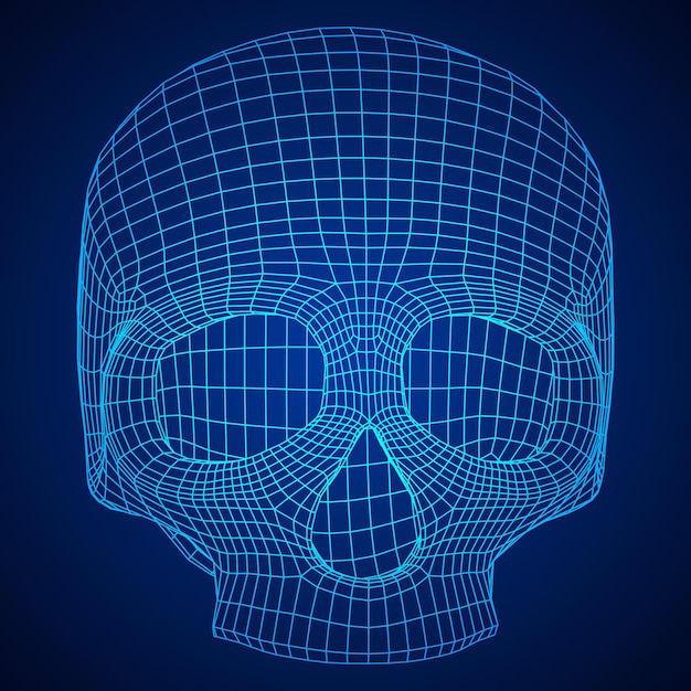 Concepto de vida y muerte de tecnología de ilustración de vector de malla de poli baja de estructura metálica de cráneo