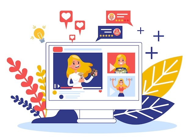 Concepto de video blogger. Compartir contenido en Internet.