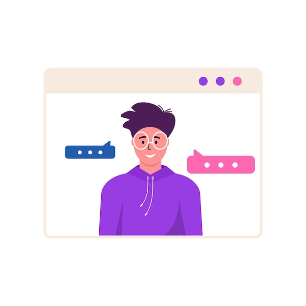 Concepto de videoconferencia y espacio de trabajo para reuniones online. plantilla de diseño con gente de negocios tomando con colega para informe, volante, marketing, folleto, publicidad, folleto, vector de estilo moderno