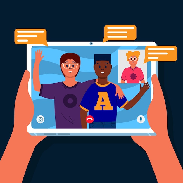 Vector concepto de videollamada con tableta