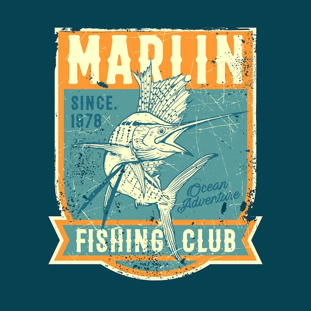 Vector concepto vintage de marlin fishing club