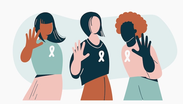 Vector concepto de violencia de género la mujer muestra un gesto de parada protesta contra la discriminación racial o de género diversos personajes femeninos para el diseño de la igualdad de la diversidad ilustración del vector de la hermandad del día de la mujer