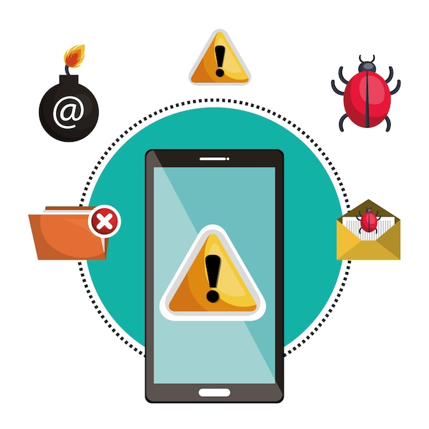 concepto virus advertencia diseño de teléfono inteligente