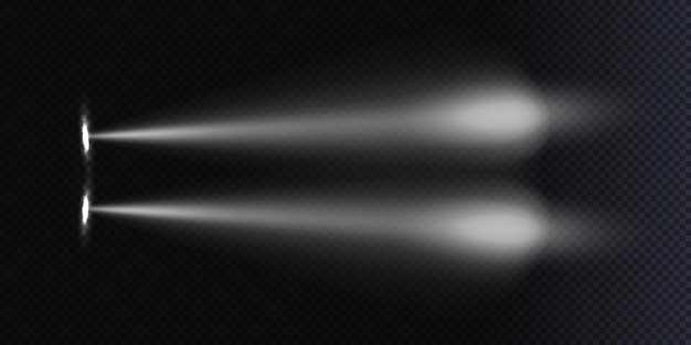 Concepto de vista superior de faros de automóviles aislados sobre un fondo transparente oscuro