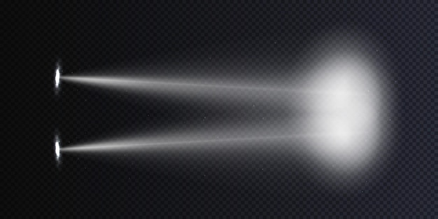 Concepto de vista superior de faros de automóviles aislados sobre un fondo transparente oscuro