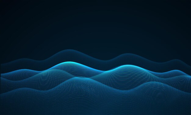 Concepto de visualización de big data Onda dinámica sobre fondo azul Ola de partículas