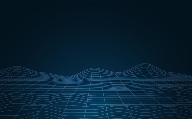 Concepto de visualización de big data Onda dinámica sobre fondo azul Ola de partículas