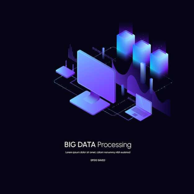 Concepto de visualización de datos Plataforma de análisis de datos Ilustración de vector isométrico 3d