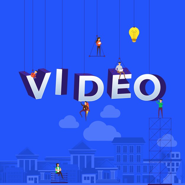 concepto de vlog. El equipo desarrolla el video del canal en línea. ilustrar.
