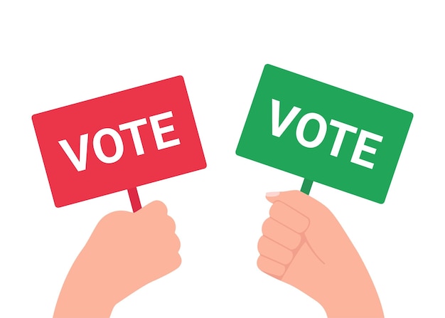 El concepto de votación la gente tiene en la mano un plato con la palabra inscripción VOTO. Votar en la elección. los votantes eligen