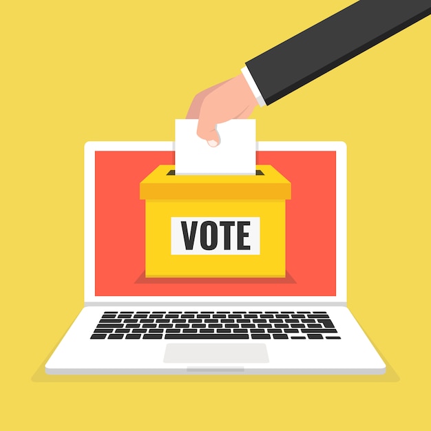 Concepto de votación. Mano poniendo papel en la urna