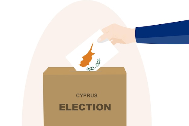 Concepto de voto de Chipre mano de hombre y urnas el día de las elecciones Vector de bandera de Chipre