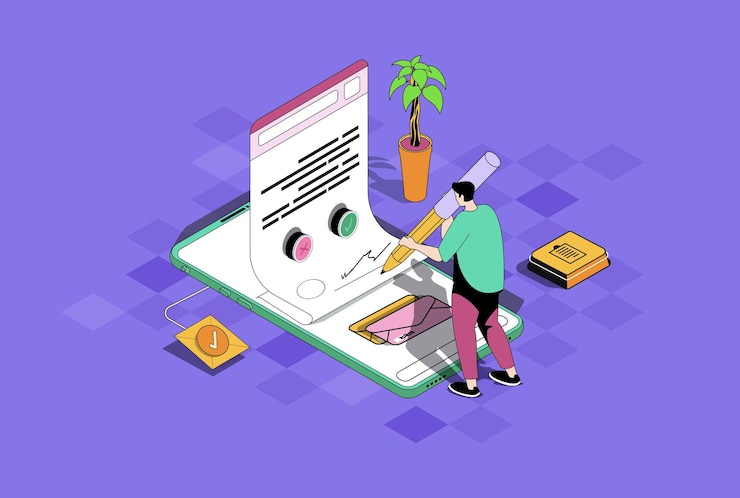 Vector concepto de web de contratos electrónicos en diseño gráfico isométrico 3d escena de personas isométricas con empresario firmando un acuerdo documento legal en forma digital con verificación de seguridad ilustración vectorial