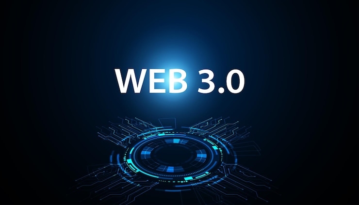 Vector concepto de web digital 30 la web semántica y los algoritmos de ia analizan, interpretan y evalúan datos como defi crypto nft dapps smart contract o blockchain en un hermoso fondo azul