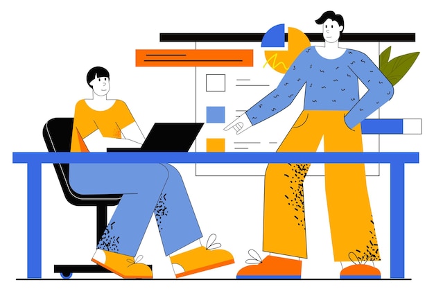 Concepto de web de equipo exitoso. Los empleados trabajan juntos para lograr los objetivos. Oportunidades profesionales, motivación laboral, asociación y liderazgo.