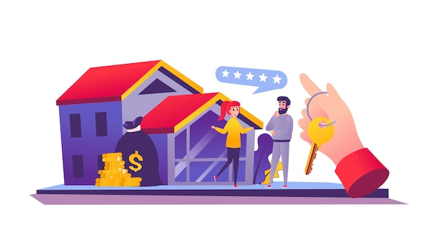 Concepto web de préstamos hipotecarios en estilo de dibujos animados