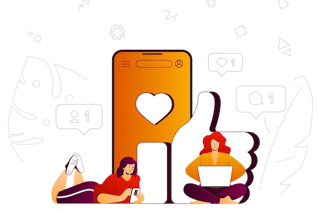 concepto web de red social mujeres chateando me gusta compartir y comentar publicaciones