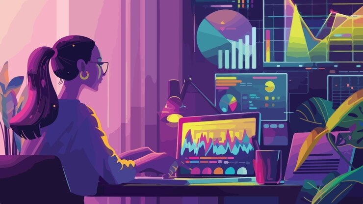 Vector conceptos de análisis de datos digitales mujer profesional con computadora portátil