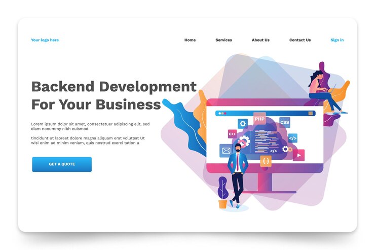 Vector conceptos en desarrollo de backend de software e ilustración de ti página de aterrizaje