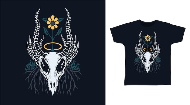 Conceptos de diseño de camisetas y prendas de vestir con flores de esqueleto natural