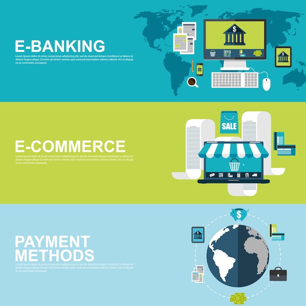 Conceptos de diseño plano para e-commerce, e-banking y métodos de pago