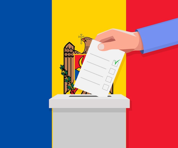 Vector conceptos electorales de moldavia la mano pone el boletín de voto