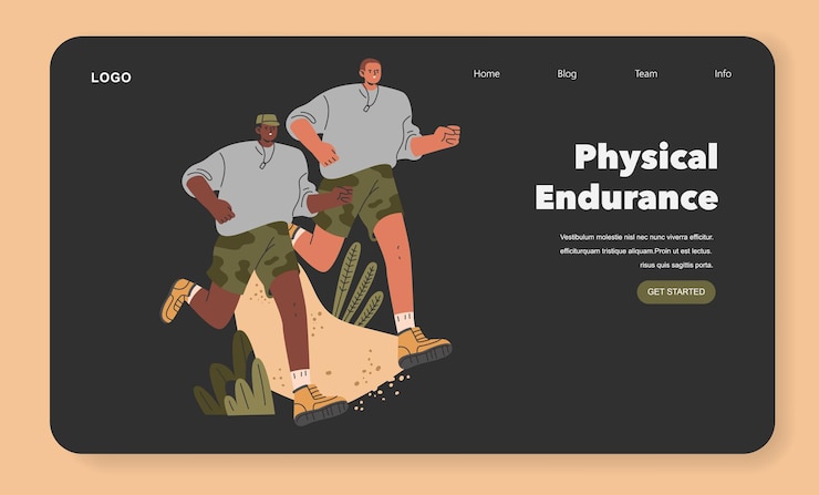 Vector conceptos de entrenamiento militar soldados en un ejercicio de carrera para aumentar la resistencia y el entrenamiento de trabajo en equipo