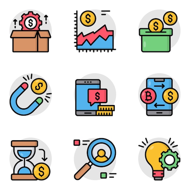 Conceptos financieros y íconos de inversión