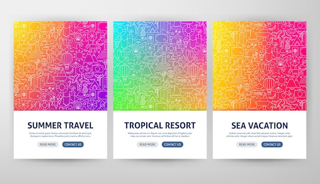 Conceptos de Flyer de verano. Ilustración de vector de diseño de banner web de esquema.