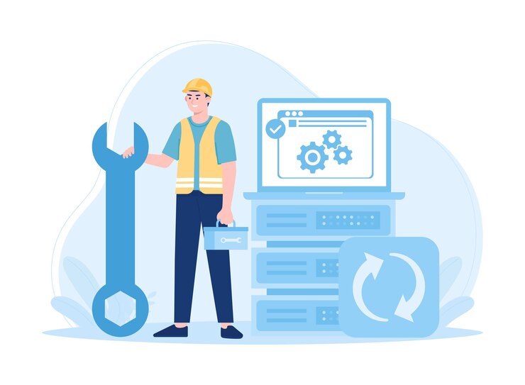 Vector conceptos de gestión de grandes datos técnico de servicio de respaldo concepto ilustración plana